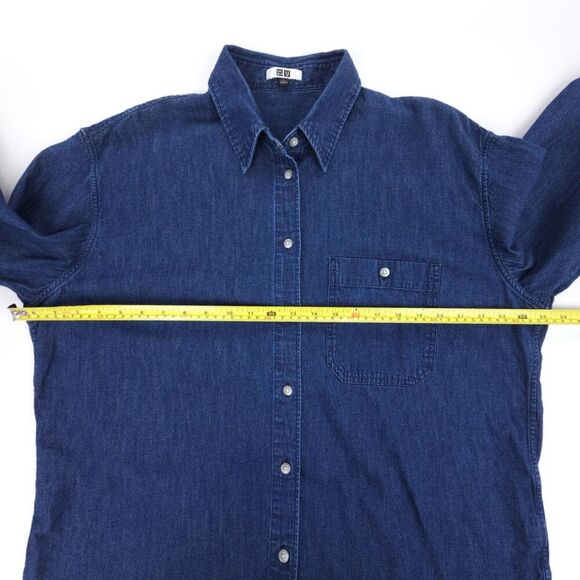 UNIQLO U Denim Oversized Shirt Minimal Western Button Down Minimal Western Boho - Picture 3 of 6